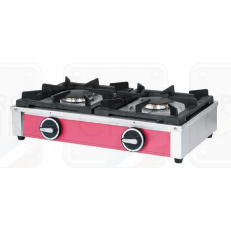 Réchaud à Gaz 2 Feux INTEC GOLD II 3200W - Brûleurs Fonte Amovibles, Grille Fonte - Couvercle, Pieds - Butane/propane, Compact 50x34,5cm